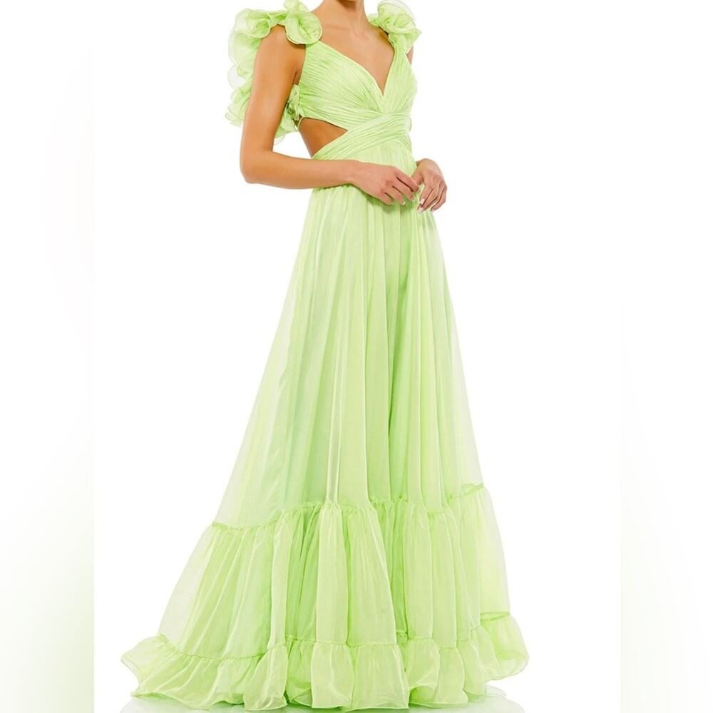 Mac Duggal Ruffle Tiered Cut-Out Chiffon Gown 67911 Mint Women’s Sz 8